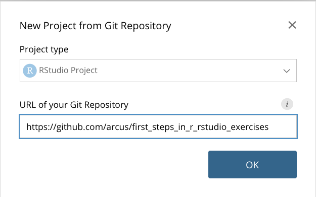 Form titled New Project from Git Repository that includes a fill in the blank titled URL of your Git Repository.