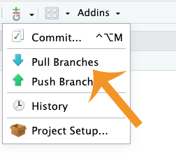 git menu with pull branches indicated