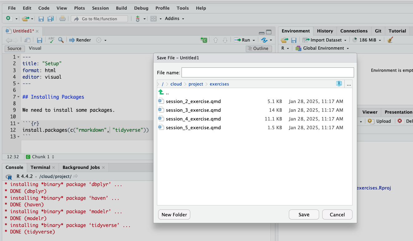 A Save File picker that shows the exercises folder.