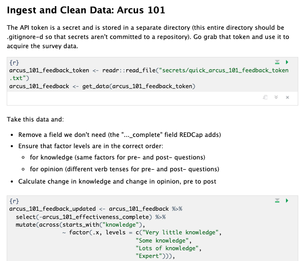 Text and R code with the title Ingest and Clean Data:Arcus 101.